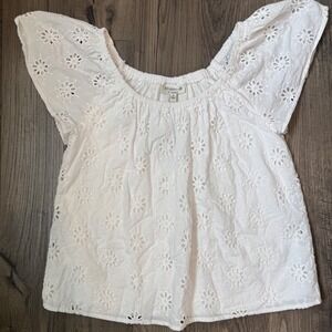 STUDIO B BY BOBEAU White Eyelet Flutter Sleeve Off Shoulder Top Size M‎
